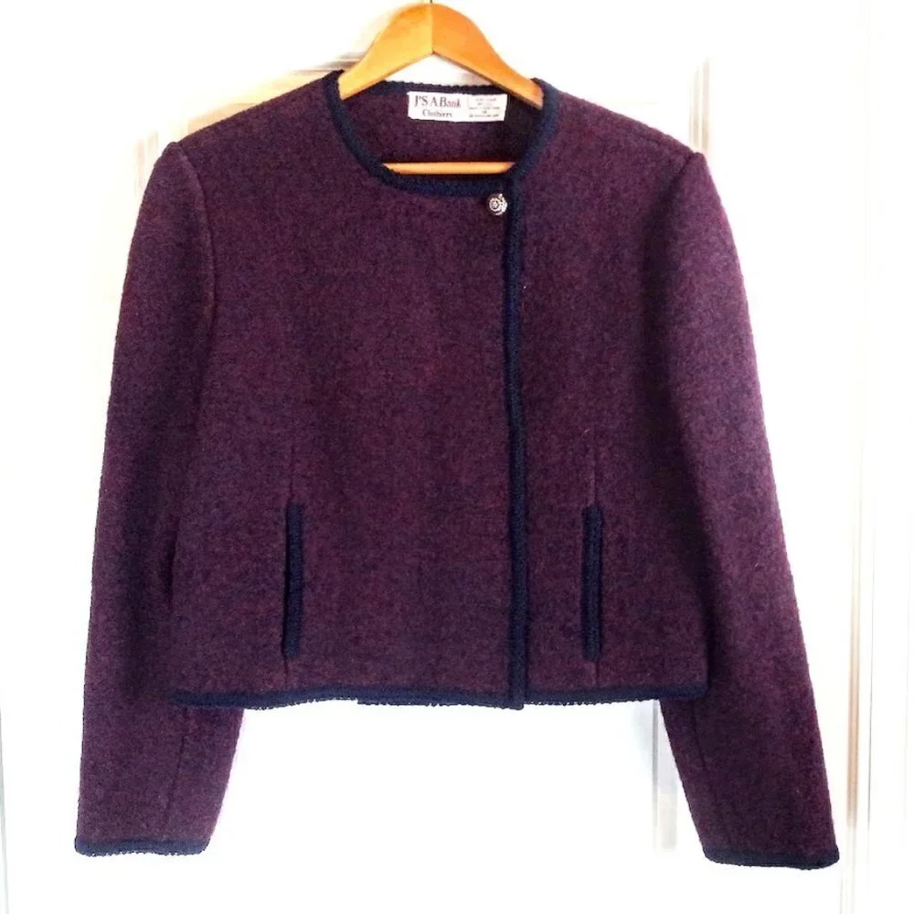 Vintage Jos. A. Bank Purple Navy Blue Wool Jacket